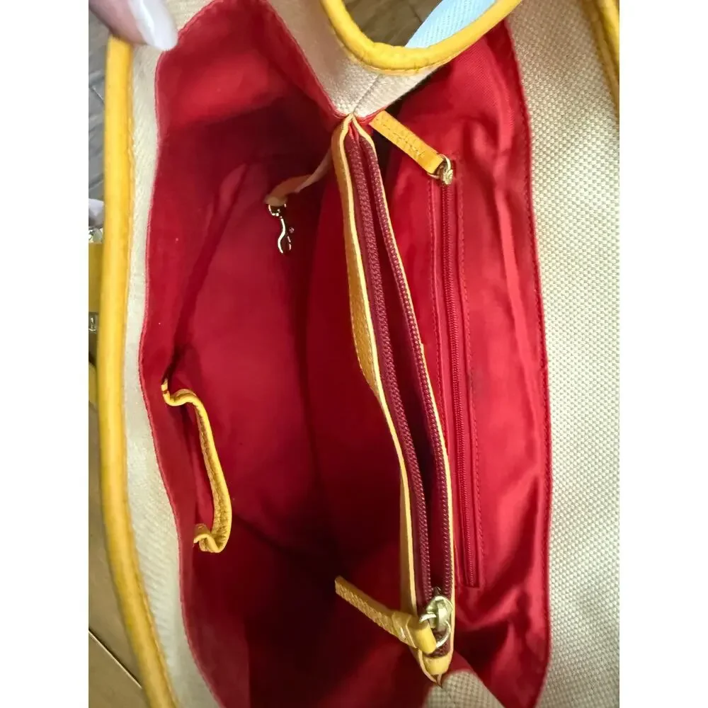 Dooney and Bourke Canvas yellow leather Sunflower large Tote purse cheerful